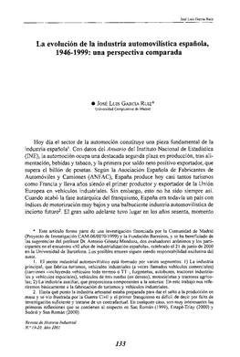 La Evolución De La Industria Automovilistica Española, 1946-1999: Una Perspectiva Comparada