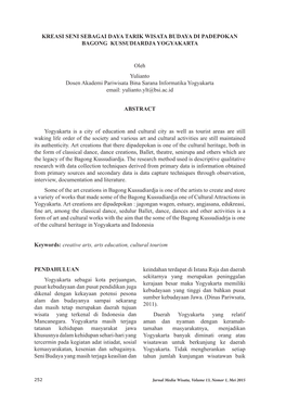 Kreasi Seni Sebagai Daya Tarik Wisata Budaya Di Padepokan Bagong Kussudiardja Yogyakarta