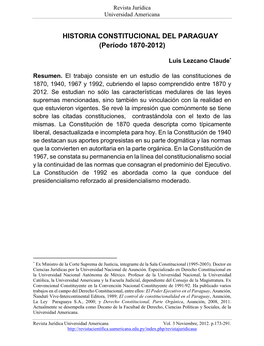 HISTORIA CONSTITUCIONAL DEL PARAGUAY (Período 1870-2012)