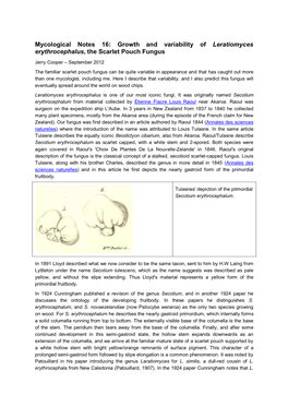 Mycological Notes 16: Growth and Variability of Leratiomyces Erythrocephalus, the Scarlet Pouch Fungus