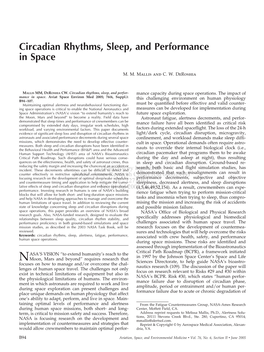 Circadian Rhythms, Sleep, and Performance in Space