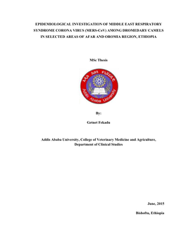 MERS-Cov) AMONG DROMEDARY CAMELS in SELECTED AREAS of AFAR and OROMIA REGION, ETHIOPIA