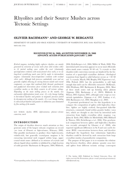 (2008), Rhyolites and Their Source Mushes Across Tectonic Settings, J