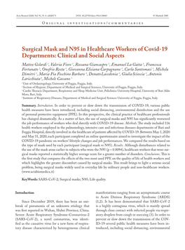 Surgical Mask and N95 in Healthcare Workers of Covid