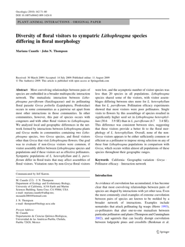 Diversity of Floral Visitors to Sympatric Lithophragma