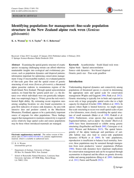 Fine-Scale Population Structure in the New Zealand Alpine Rock Wren