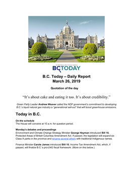 B.C. Today – Daily Report March 26, 2019 “It's About