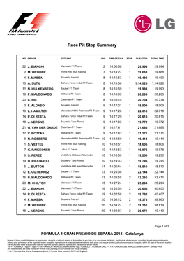 Race Pit Stop Summary