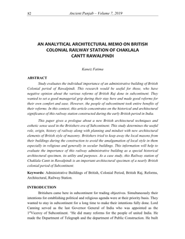 An Analytical Architectural Memo on British Colonial Railway Station of Chaklala Cantt Rawalpindi