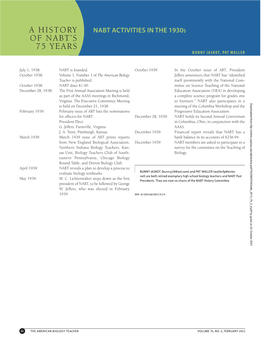 NABT Activities in the 1930S of NABT’S 75 Years Bunny Jaskot, Pat Waller