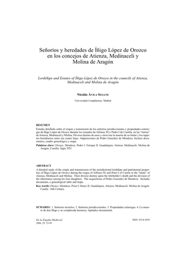 Señoríos Y Heredades De Íñigo López De Orozco En Los Concejos De Atienza, Medinaceli Y Molina De Aragón