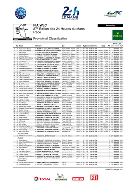 Race 87º Edition Des 24 Heures Du Mans FIA