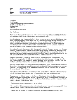 Linda Jones Panel Manager Canadian Environmental Assessment Agency 22Nd Floor, 160 Elgin Street Ottawa Ontario K1A 0H3 Sitecreview@Ceaa-Acee.Gc.Ca