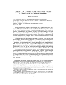 Labor Law and the Nlrb: Friend Or Foe to Labor and Non-Union Workers?