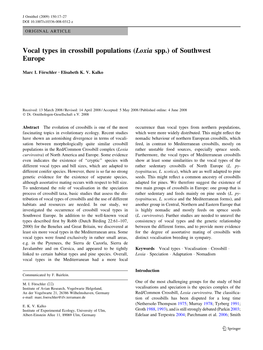 Vocal Types in Crossbill Populations (Loxia Spp.) of Southwest Europe