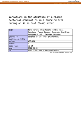 Variations in the Structure of Airborne Bacterial Communities in a Downwind Area During an Asian Dust (Kosa) Event