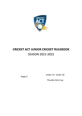 20/21/22 Junior Cricket Rulebook