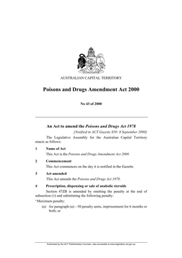 Poisons and Drugs Amendment Act 2000