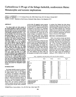 Carboniferous U-Pb Age of the Sebago Batholith, Southwestern Maine: Metamorphic and Tectonic Implications