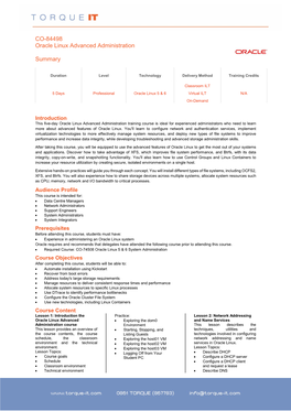 CO-84498 Oracle Linux Advanced Administration Summary