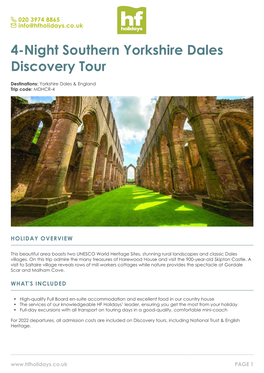 4-Night Southern Yorkshire Dales Discovery Tour