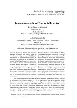 Isonomia, Demokratia, and Enaction in Herodotus*