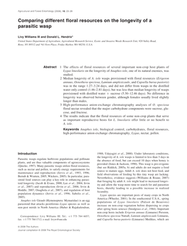 Comparing Different Floral Resources on the Longevity of a Parasitic Wasp