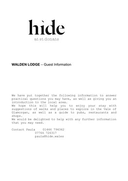 WALDEN LODGE – Guest Information