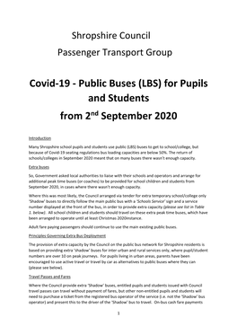 Covid-19 - Public Buses (LBS) for Pupils and Students from 2Nd September 2020