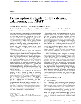 Transcriptional Regulation by Calcium, Calcineurin, and NFAT