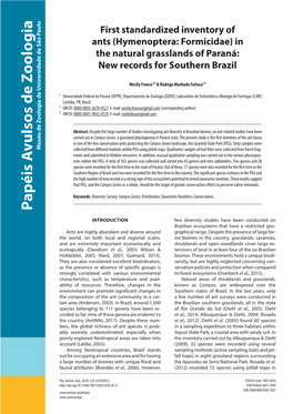 First Standardized Inventory of Ants (Hymenoptera: Formicidae) in the Natural Grasslands of Paraná: New Records for Southern Brazil