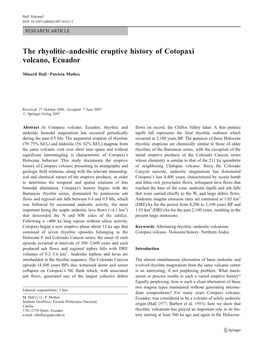 The Rhyolitic–Andesitic Eruptive History of Cotopaxi Volcano, Ecuador