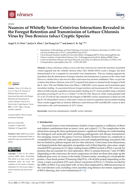 Nuances of Whitefly Vector–Crinivirus Interactions Revealed in the Foregut Retention and Transmission of Lettuce Chlorosis