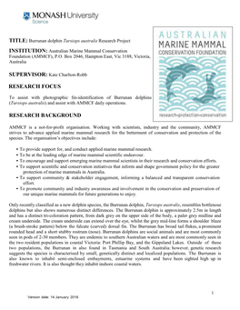 TITLE: Burrunan Dolphin Tursiops Australis Research Project