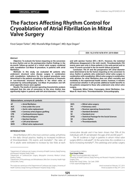 The Factors Affecting Rhythm Control for Cryoablation of Atrial Fibrillation in Mitral Valve Surgery