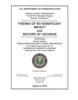 FINDING of NO SIGNIFICANT IMPACT and RECORD of DECISION