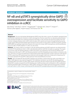 NF-Κb and Pstat3 Synergistically Drive G6PD Overexpression and Facilitate Sensitivity to G6PD Inhibition in Ccrcc