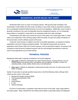 Residential Water Reuse Fact Sheet