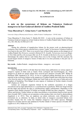 A Note on the Occurrence of Lichens on Vainateya Godavari Mangroves in East Godavari District of Andhra Pradesh India