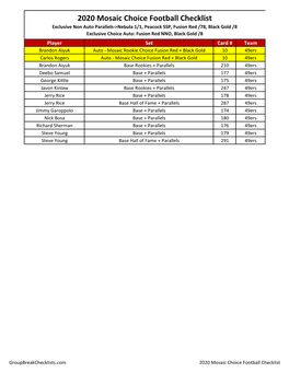 2020 Mosiac Football Checklist