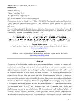 Phytochemical Analysis and Antibacterial Activity of Extracts Of