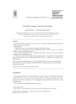 The Baire Category Theorem and Choice