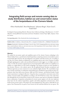 Integrating Field Surveys and Remote Sensing Data to Study Distribution, Habitat Use and Conservation Status of the Herpetofauna of the Comoro Islands