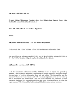 P L D 2007 Supreme Court 302 Present: Iftikhar Muhammad