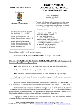 Proces Verbal Du Conseil Municipal Du 07 Septembre