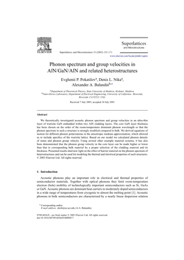 Phonon Spectrum and Group Velocities in Aln/Gan/Aln and Related Heterostructures