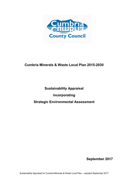 Sustainability Appraisal Incorporating Strategic Environmental Assessment