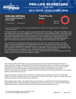 EVELINA ORTEGA Total Pro-Life Score