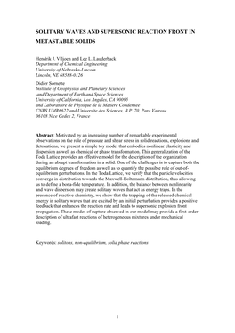 Solitary Waves and Supersonic Reaction Front in Metastable Solids