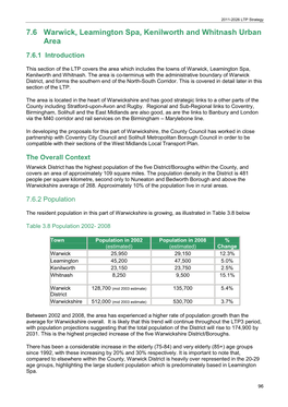 7.6 Warwick, Leamington Spa, Kenilworth and Whitnash Urban Area